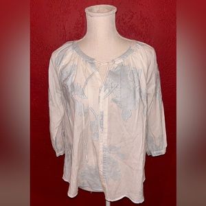 Womens Poet style top cream with light blue design with metallic threads sz SP